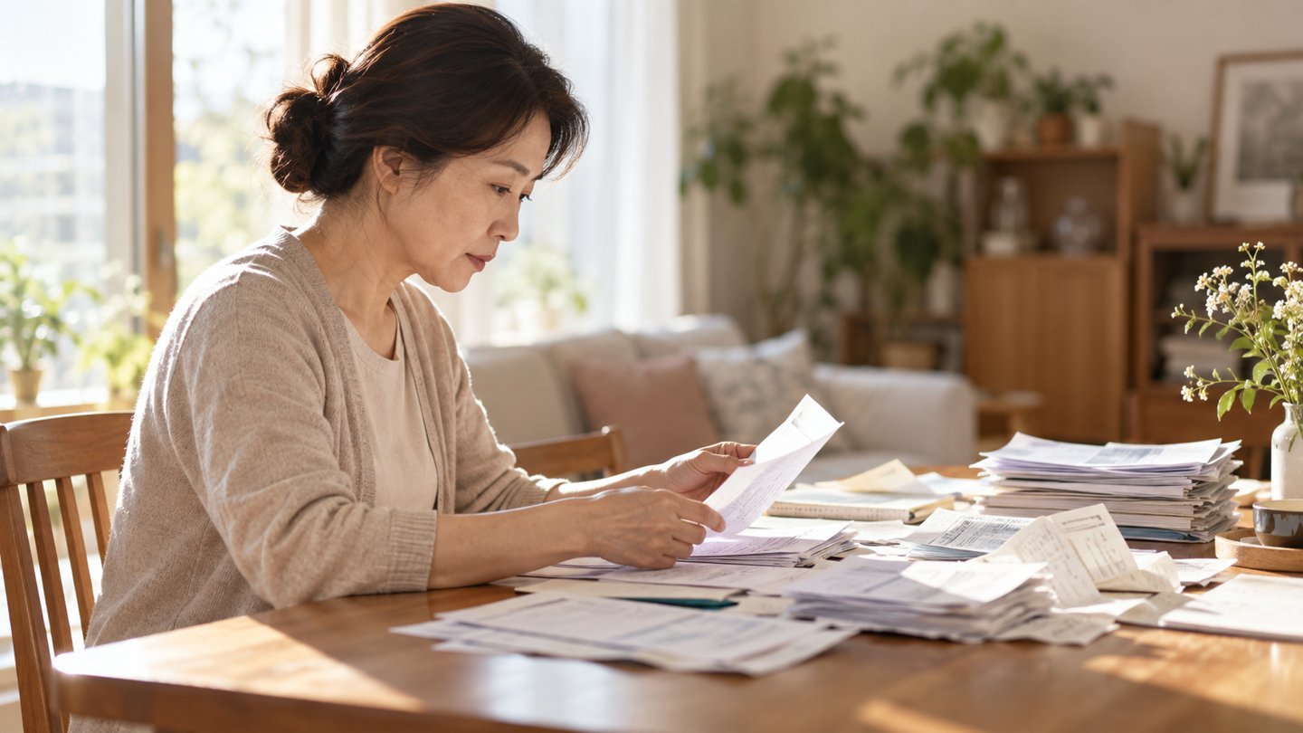 의료비 영수증과 서류를 정리하는 모습 (AI 제작 이미지)