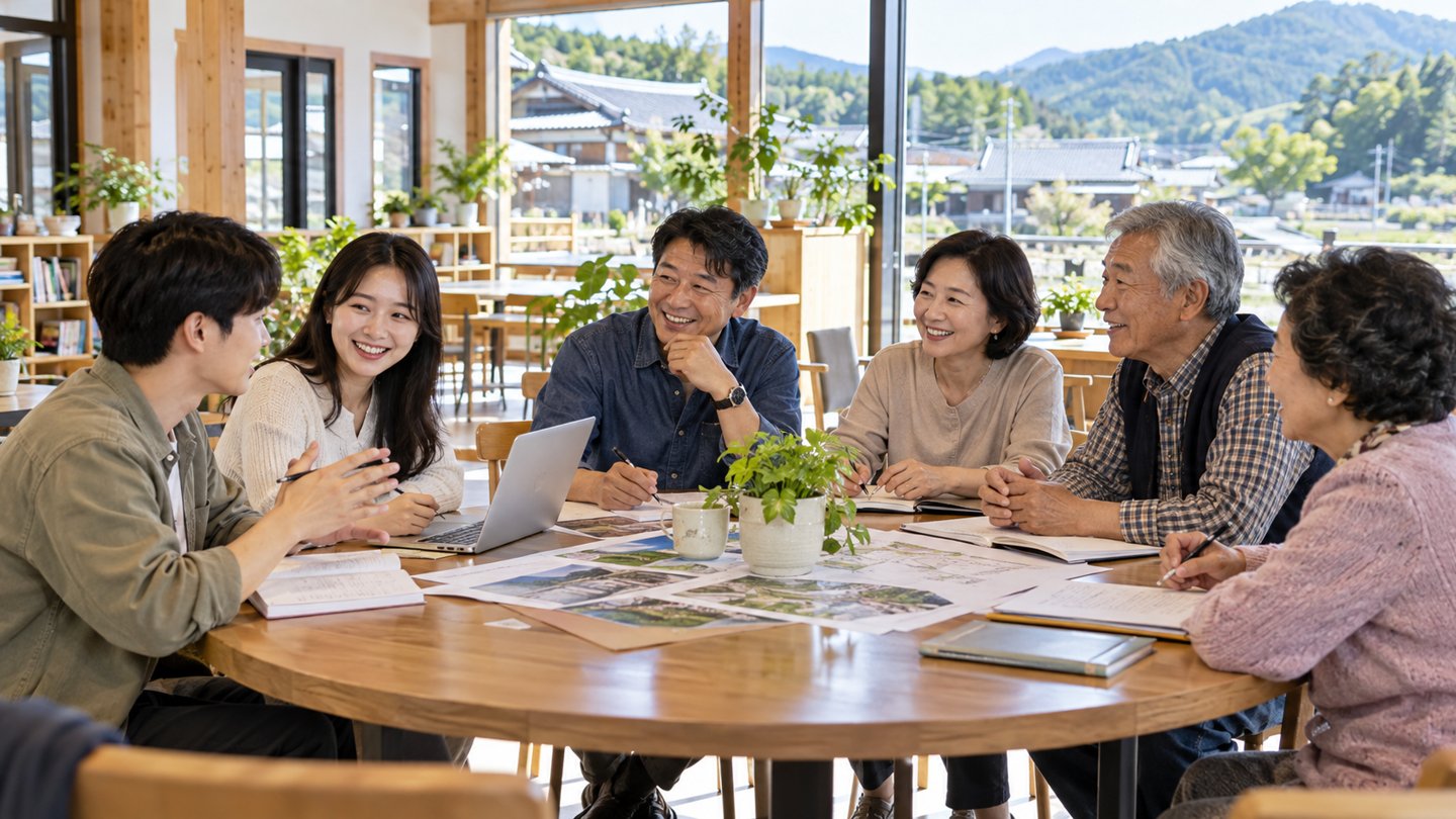 다양한 세대의 주민들이 지역 생활환경을 논의하는 모습 (AI 제작 이미지)